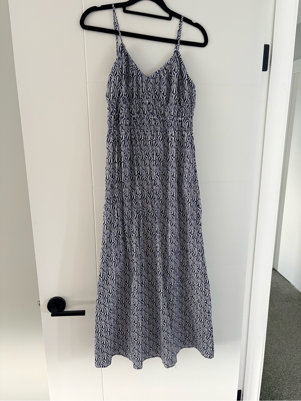 H&M Navy and White Printed Spaghetti Strap Maxi Dress